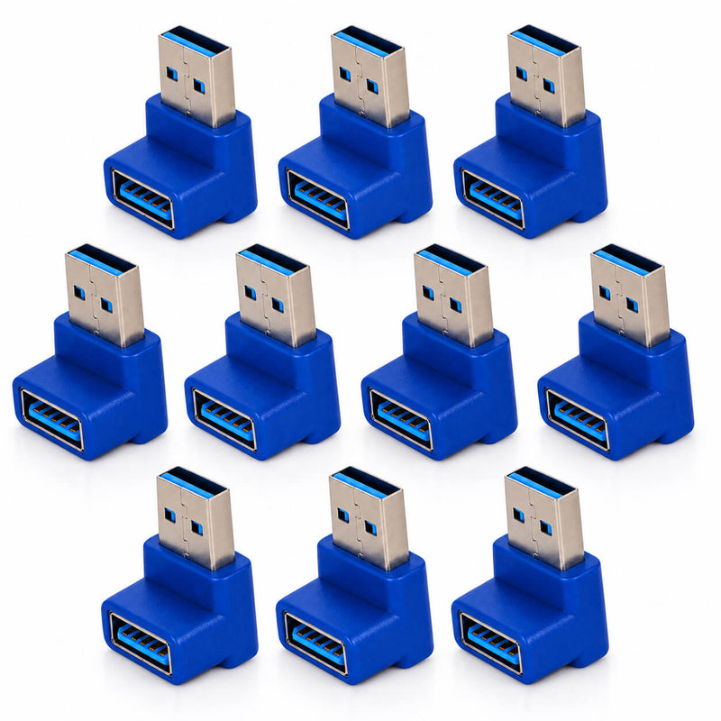 Kit com 10 Adaptador USB 3.0 Macho Fêmea 90 Graus