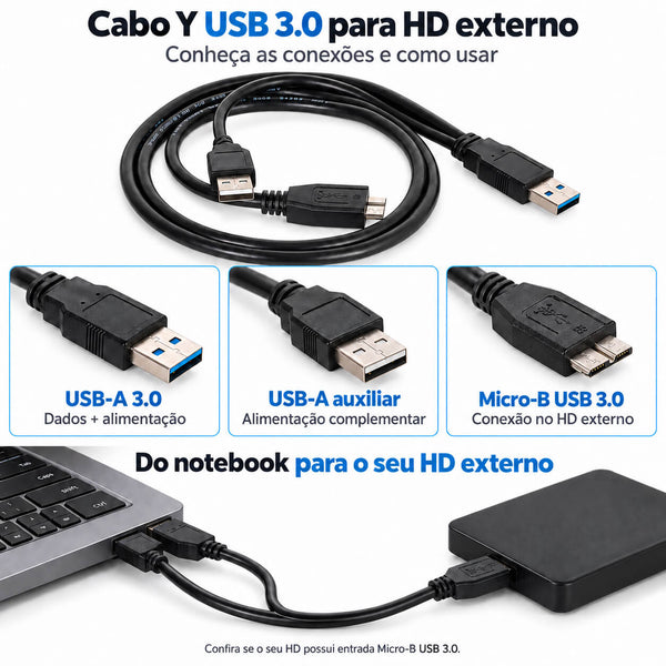 Cabo Y USB para HD Externo 3.0