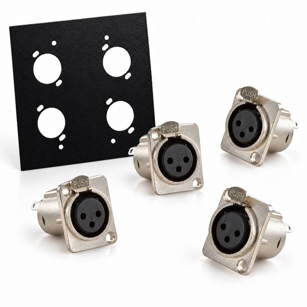 Espelho Metal 4 Furos 4x4 com Conector Xlr Fêmea Preto