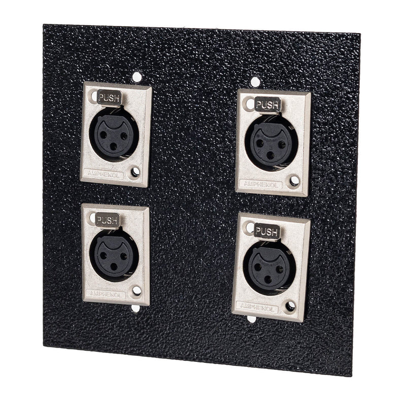 Espelho Metal 4 Furos 4x4 com Conector Xlr Fêmea Amphenol Preto