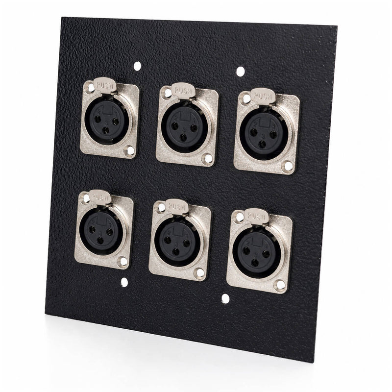 Espelho Metal 6 Furos 4x4 com Conector Xlr Fêmea Painel Preto