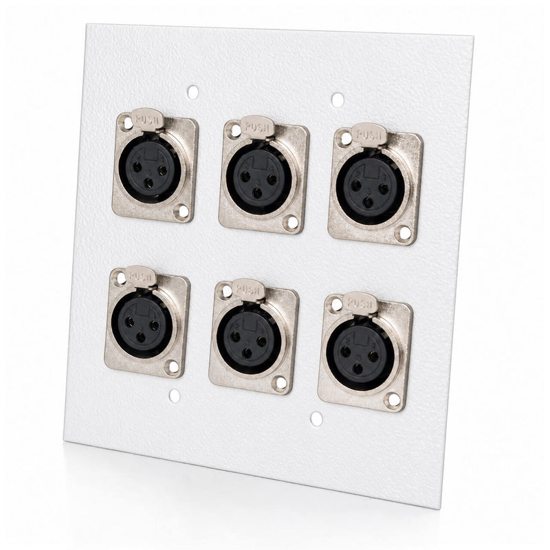 Espelho Metal 6 Furos 4x4 com Conector Xlr Fêmea Painel Branco