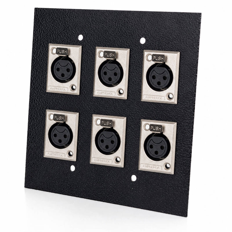 Espelho Metal 6 Furos 4x4 com Conector Xlr Fêmea Amphenol Preto
