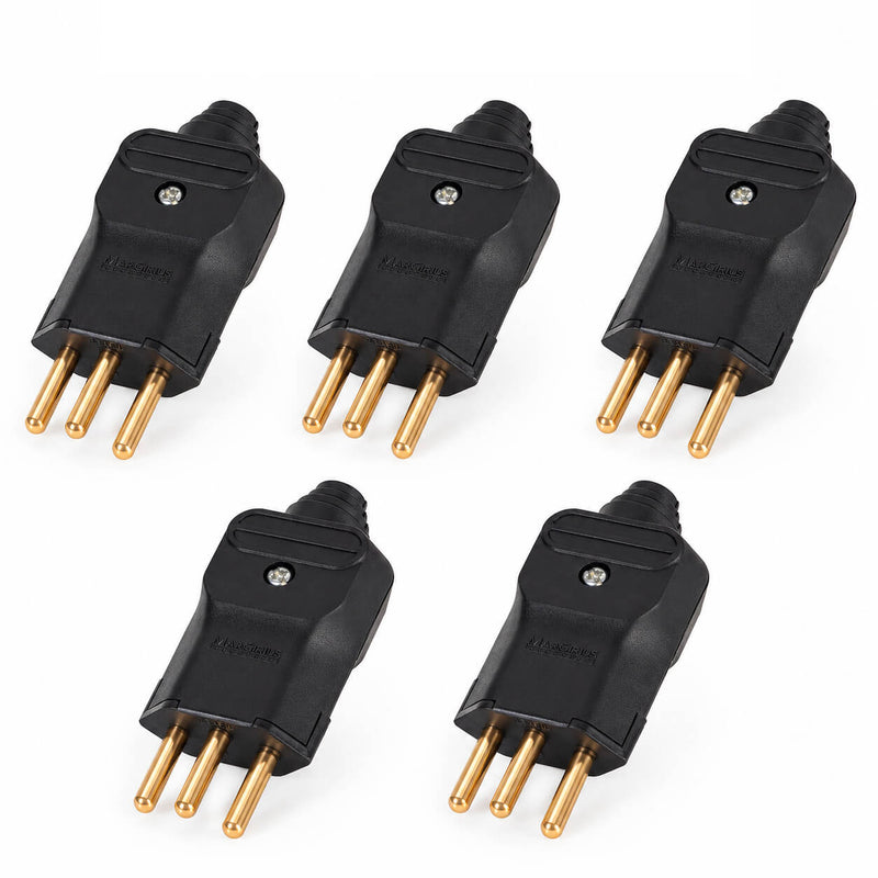 Kit com 5 Plug Macho Tomada Elétrica Reto Tripolar Novo Padrão 10A Preto