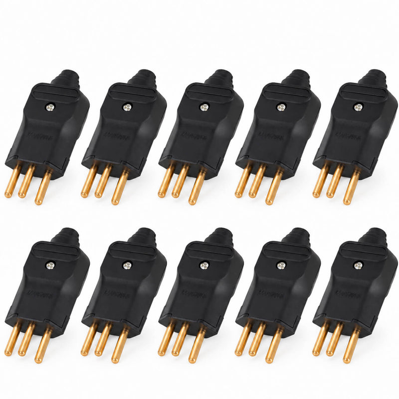Kit com 10 Plug Macho Tomada Elétrica Reto Tripolar Novo Padrão 10A Preto