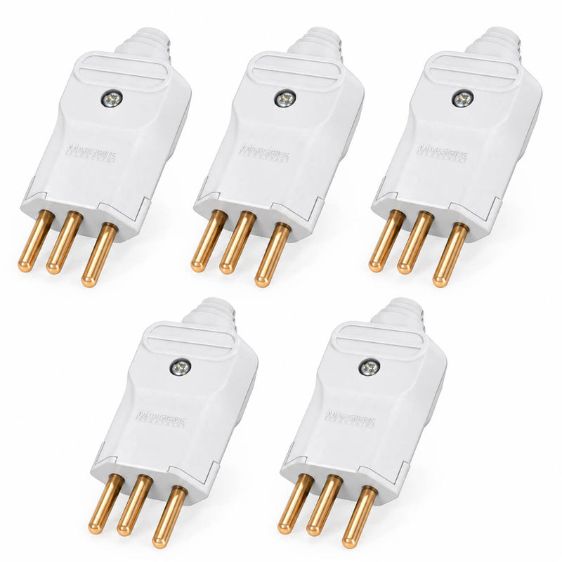 Kit com 5 Plug Macho Tomada Elétrica Reto Tripolar Novo Padrão 10A Branco