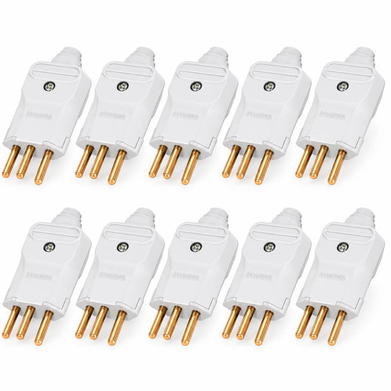 Kit com 10 Plug Macho Tomada Elétrica Reto Tripolar Novo Padrão 10A Branco