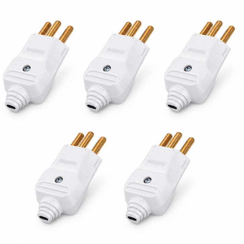 Kit com 5 Plug Macho Tomada Elétrica Reto Tripolar Novo Padrão 20A Branco