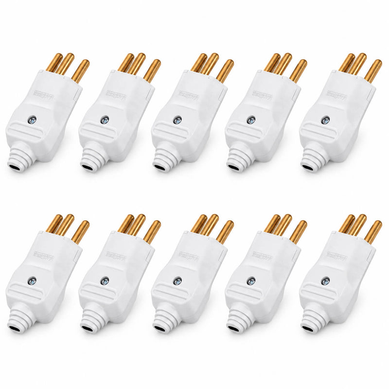 Kit com 10 Plug Macho Tomada Elétrica Reto Tripolar Novo Padrão 20A Branco