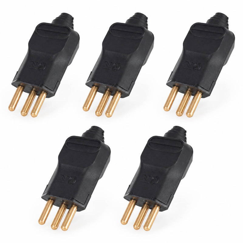 Kit com 5 Plug Macho Tomada Elétrica Reto Tripolar Novo Padrão 20A Preto