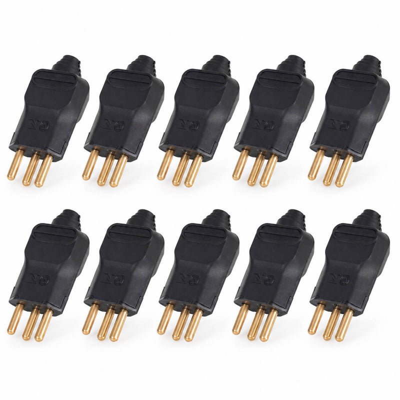 Kit com 10 Plug Macho Tomada Elétrica Reto Tripolar Novo Padrão 20A Preto