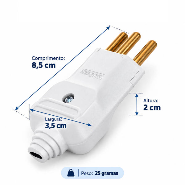 Kit com 5 Plug Macho Tomada Elétrica Reto Tripolar Novo Padrão 20A Branco