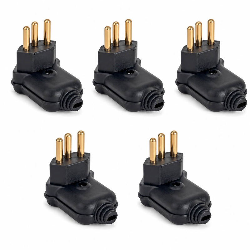 Kit com 5 Plug Macho Tomada Elétrica Tripolar 90 Graus Preto 20A