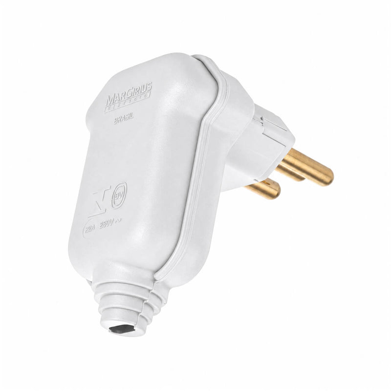Kit com 5 Plug Macho Tomada Elétrica Tripolar 90 Graus Branco 20A