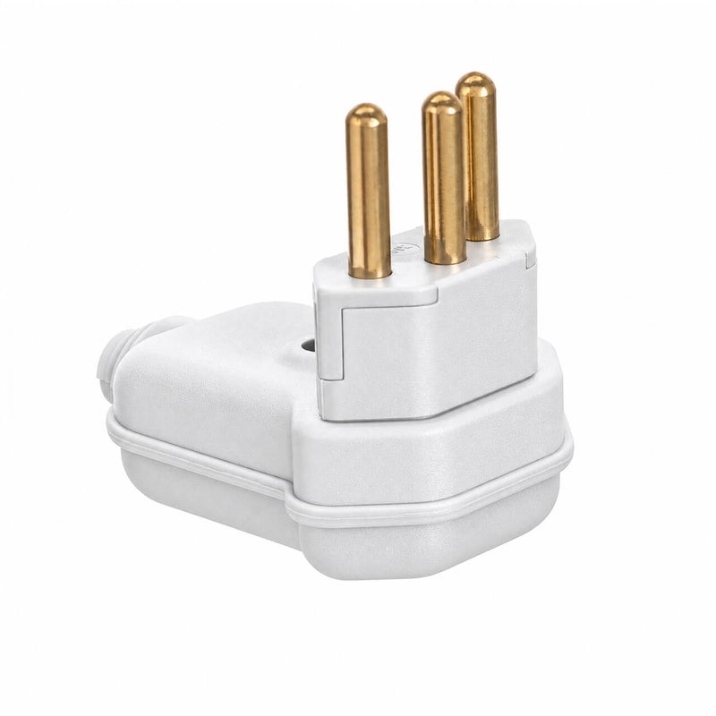 Kit com 5 Plug Macho Tomada Elétrica Tripolar 90 Graus Branco 20A