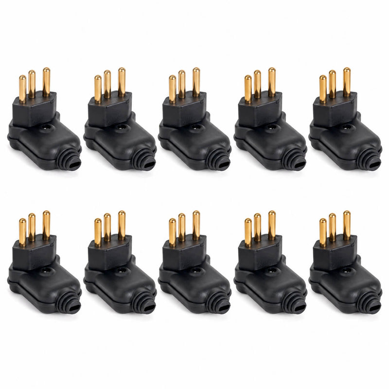 Kit com 10 Plug Macho Tomada Elétrica Tripolar 90 Graus Preto 20A