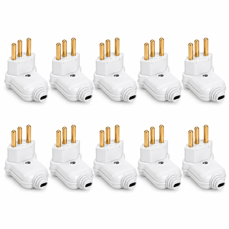 Kit com 10 Plug Macho Tomada Elétrica Tripolar 90 Graus Branco 20A