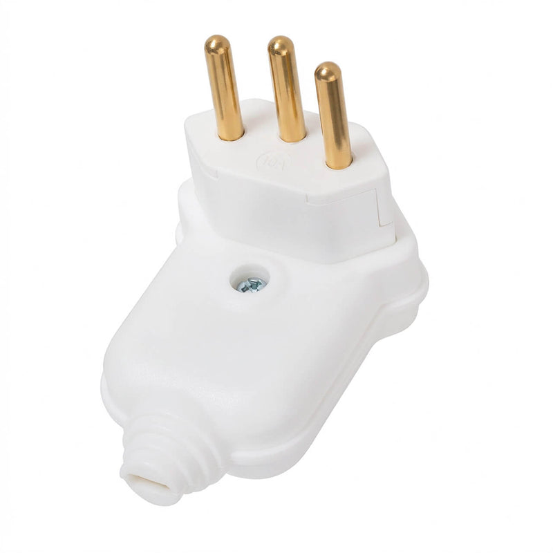 Kit com 5 Plug Macho Tomada Elétrica Tripolar 90 Graus Branco 10A