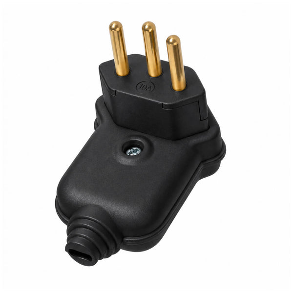 Kit com 10 Plug Macho Tomada Elétrica Tripolar 90 Graus Preto 10A