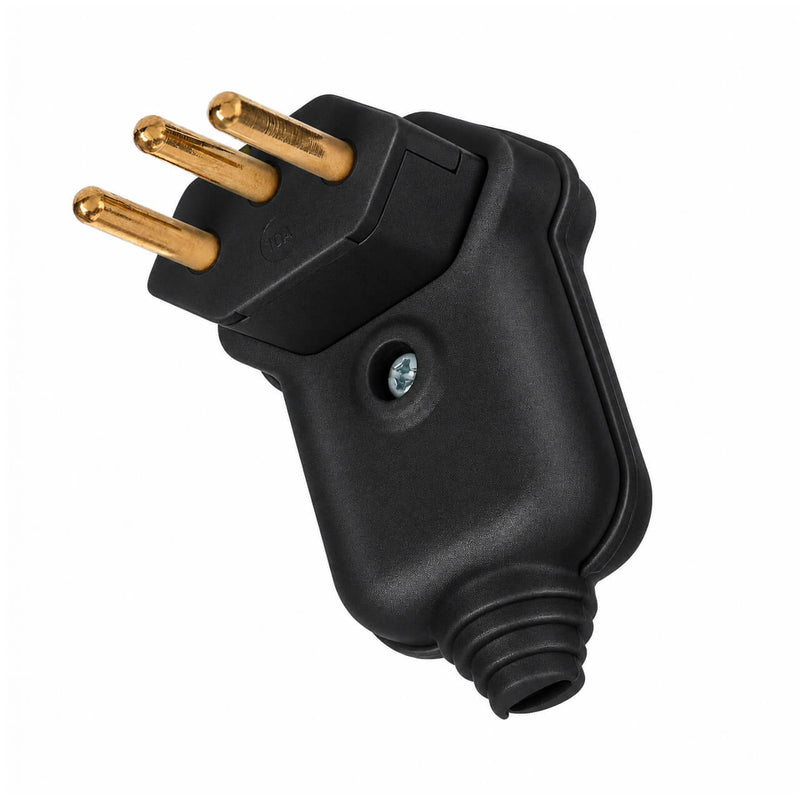 Kit com 5 Plug Macho Tomada Elétrica Tripolar 90 Graus Preto 10A
