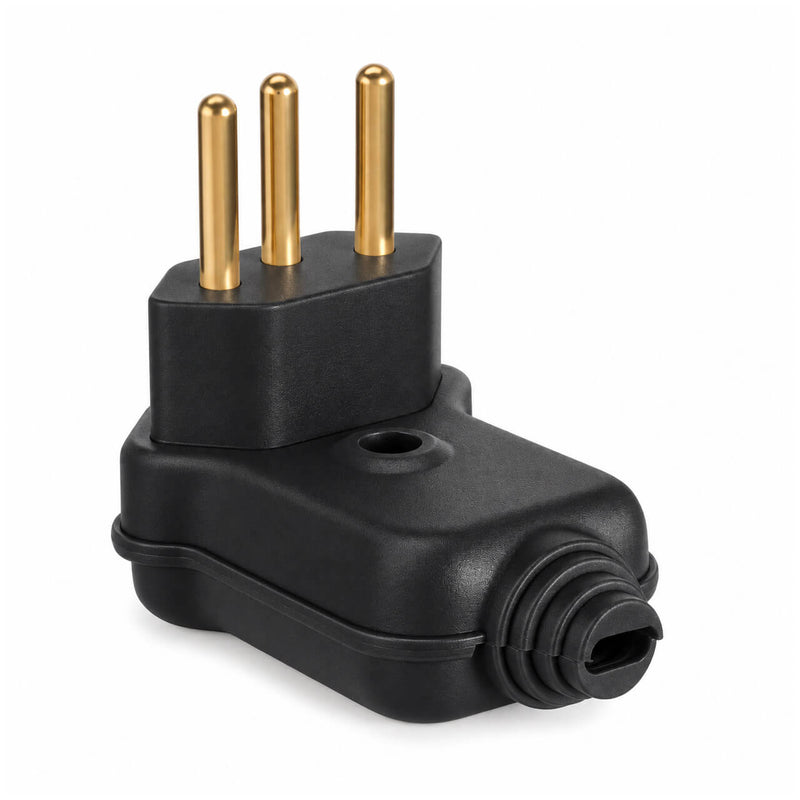 Kit com 10 Plug Macho Tomada Elétrica Tripolar 90 Graus Preto 10A
