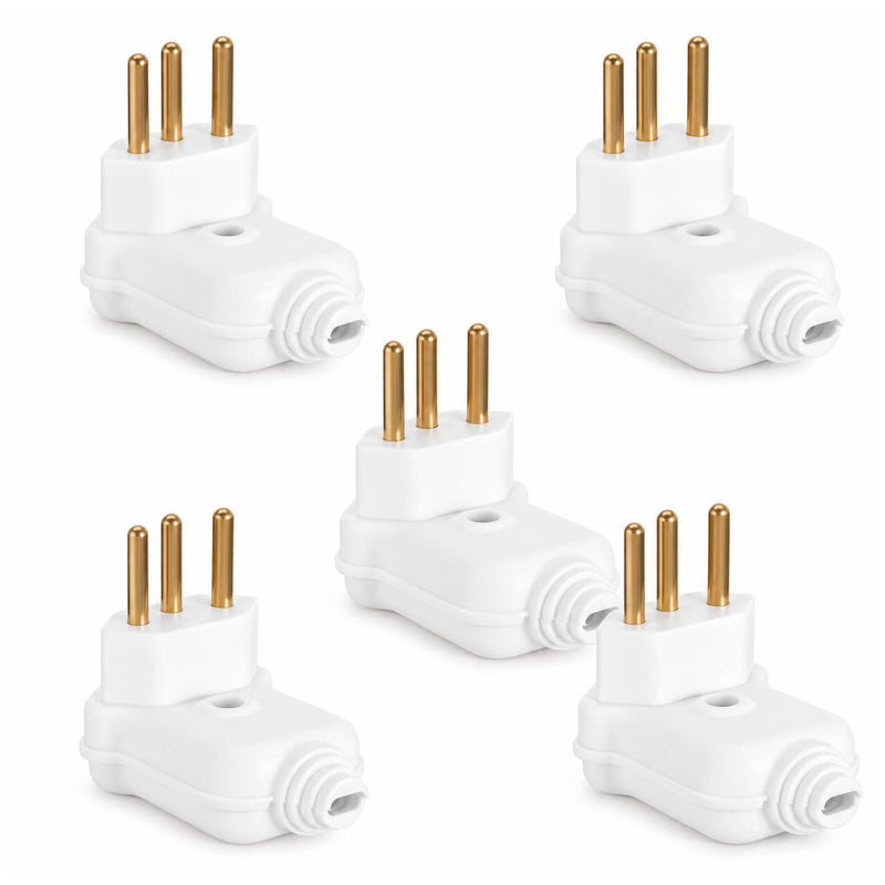 Kit com 5 Plug Macho Tomada Elétrica Tripolar 90 Graus Branco 10A
