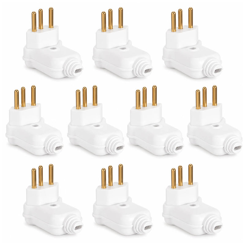 Kit com 10 Plug Macho Tomada Elétrica Tripolar 90 Graus Branco 10A