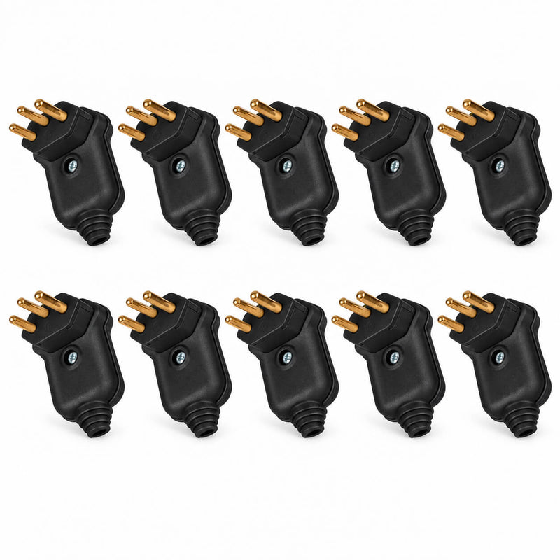 Kit com 10 Plug Macho Tomada Elétrica Tripolar 90 Graus Preto 10A