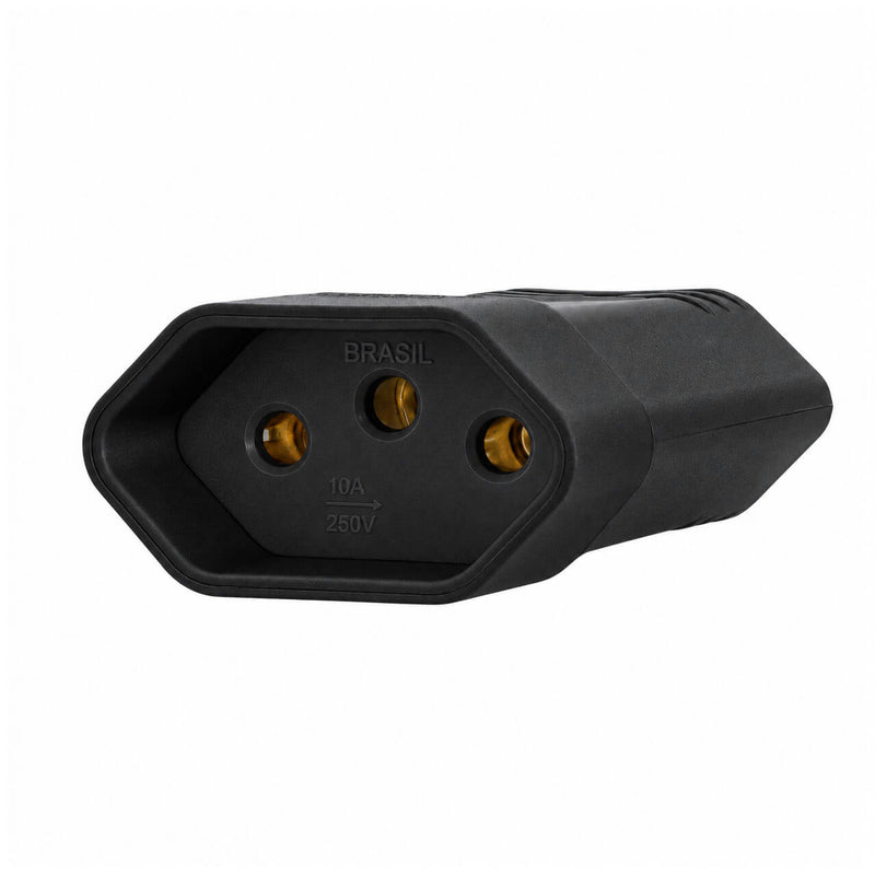 Kit com 5 Plug Fêmea Tripolar 2P+T para Extensão Padrão NBR 14136 20A Preto