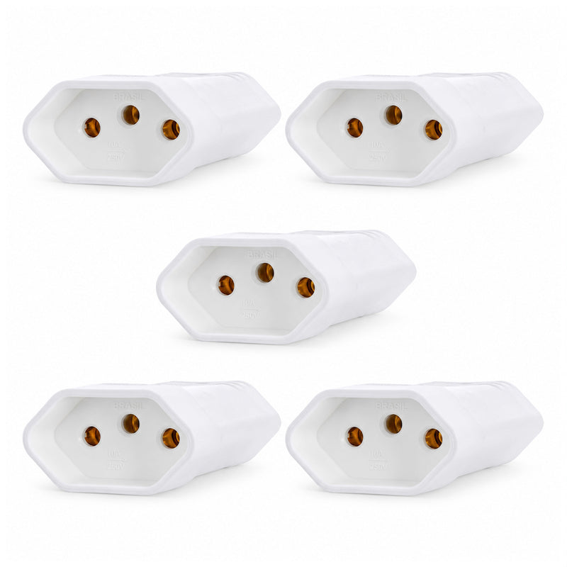 Kit com 5 Plug Fêmea Tripolar 2P+T para Extensão Padrão NBR 14136 10A Branco