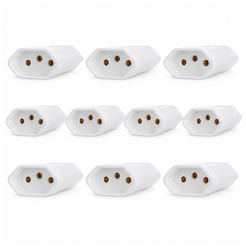 Kit 10 Plug Fêmea Tripolar 2P+T para Extensão Padrão NBR 14136 20A Branco