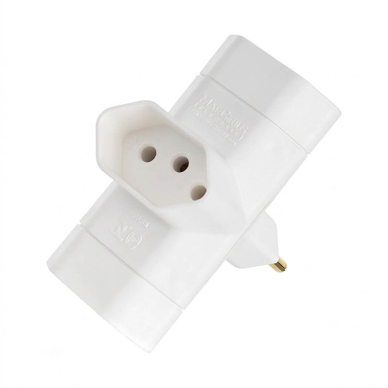 Kit com 5 Adaptador Benjamim T 3 Saídas 10A - Novo Padrão Branco