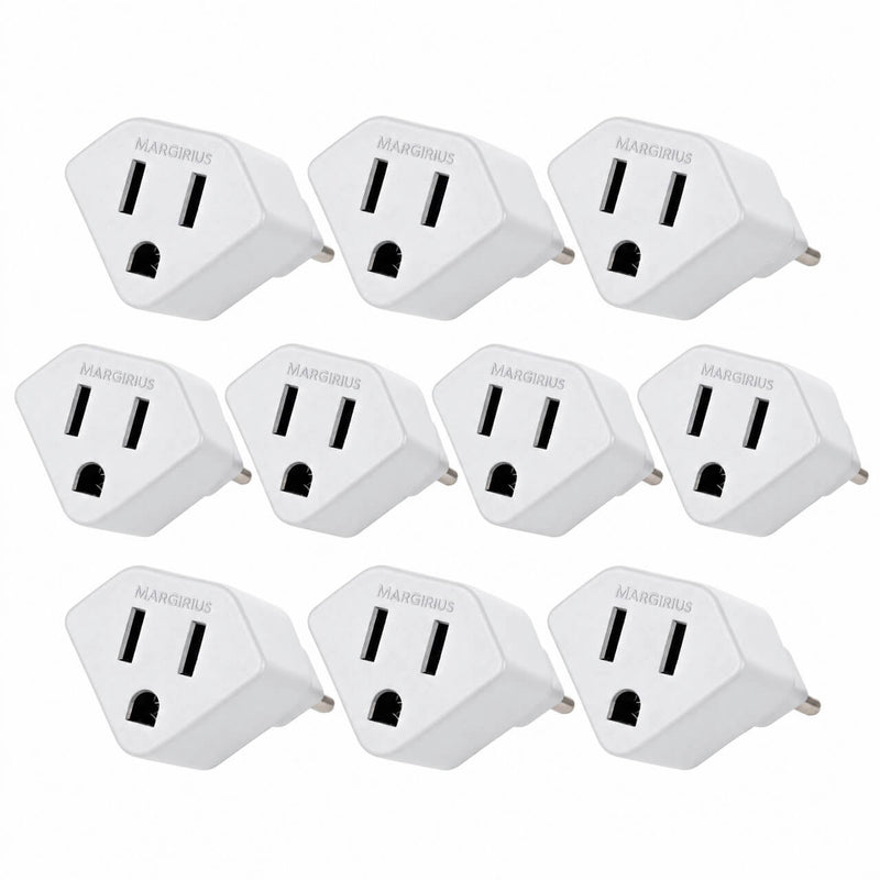 Kit com 10 Adaptador de Tomada Padrão Americano para Novo Padrão 3 Pinos 2P+T Branco