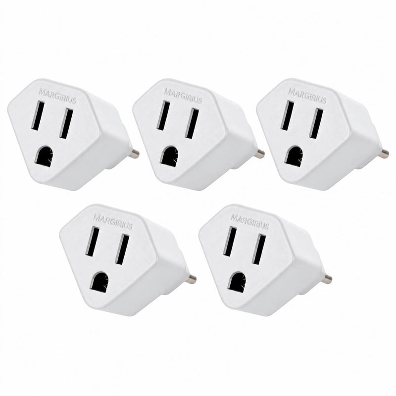Kit com 5 Adaptador de Tomada Padrão Americano para Novo Padrão 3 Pinos 2P+T Branco