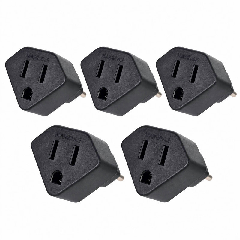 Kit com 5 Adaptador de Tomada Padrão Americano para Novo Padrão 3 Pinos 2P+T Preto
