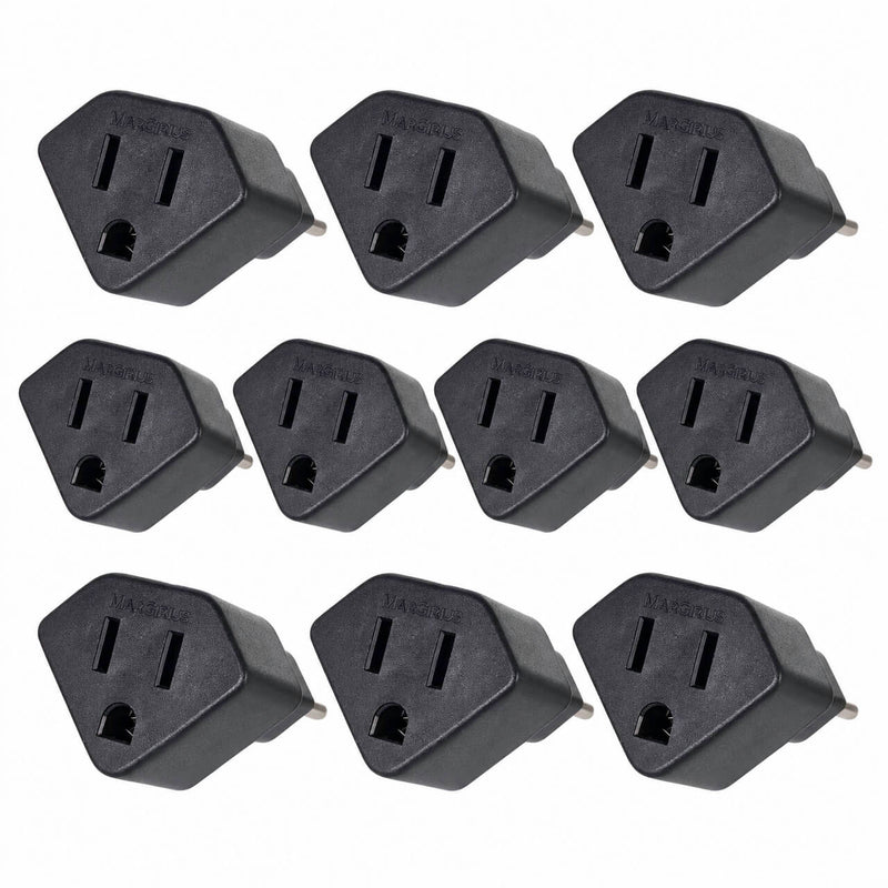 Kit com 10 Adaptador de Tomada Padrão Americano para Novo Padrão 3 Pinos 2P+T Preto