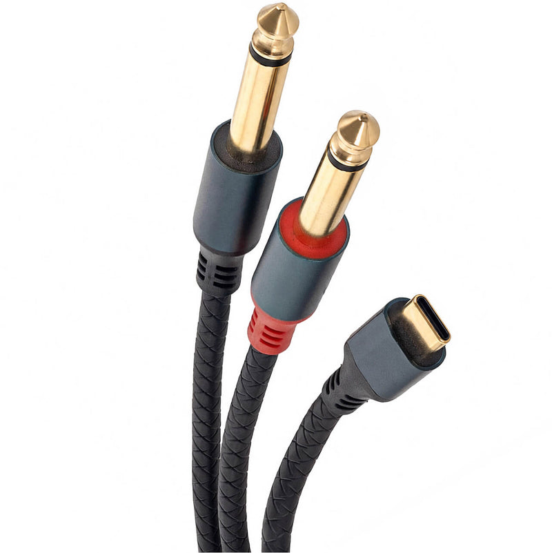 Cabo de Áudio USB-C para 2 P10 L/R com DAC – Celular para Mesa de Som - 2 m