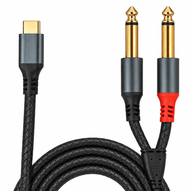 Cabo de Áudio USB-C para 2 P10 L/R com DAC – Celular para Mesa de Som - 2 m