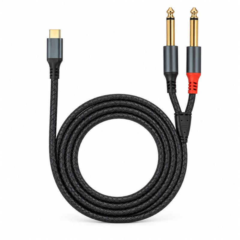 Cabo de Áudio USB-C para 2 P10 L/R com DAC – Celular para Mesa de Som - 2 m