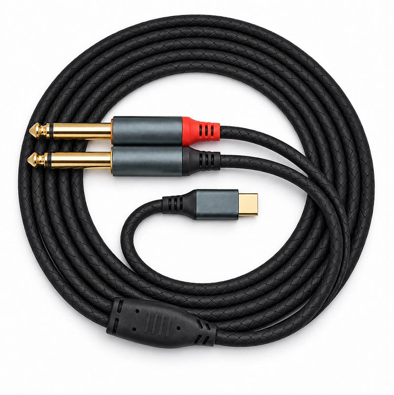 Cabo de Áudio USB-C para 2 P10 L/R com DAC – Celular para Mesa de Som - 2 m