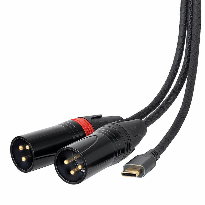 Cabo de Áudio USB-C para 2 XLR Macho L/R com DAC – Celular para Mesa de Som - 2 m