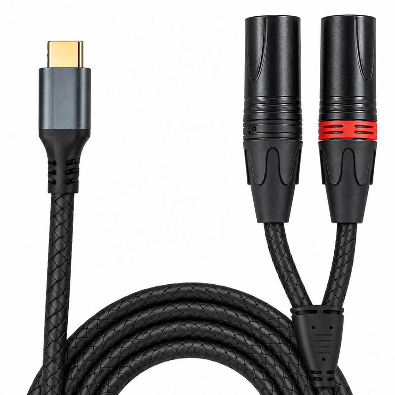 Cabo de Áudio USB-C para 2 XLR Macho L/R com DAC – Celular para Mesa de Som - 2 m