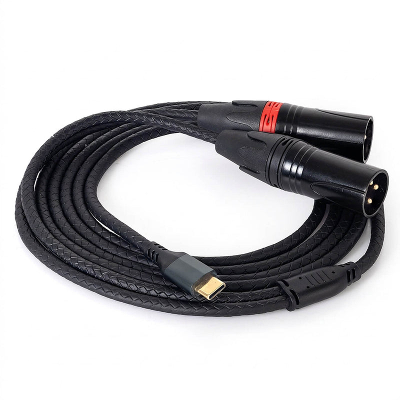 Cabo de Áudio USB-C para 2 XLR Macho L/R com DAC – Celular para Mesa de Som - 2 m