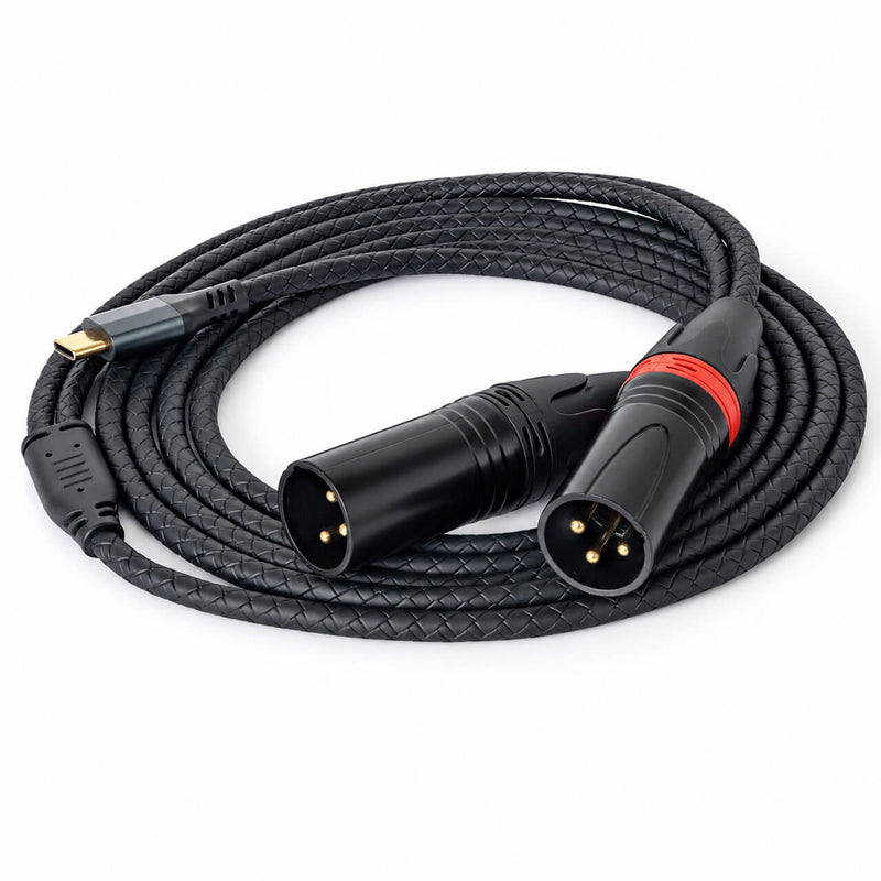Cabo de Áudio USB-C para 2 XLR Macho L/R com DAC – Celular para Mesa de Som - 2 m