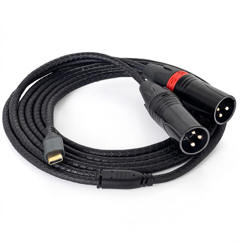 Cabo de Áudio USB-C para 2 XLR Macho L/R com DAC – Celular para Mesa de Som - 2 m