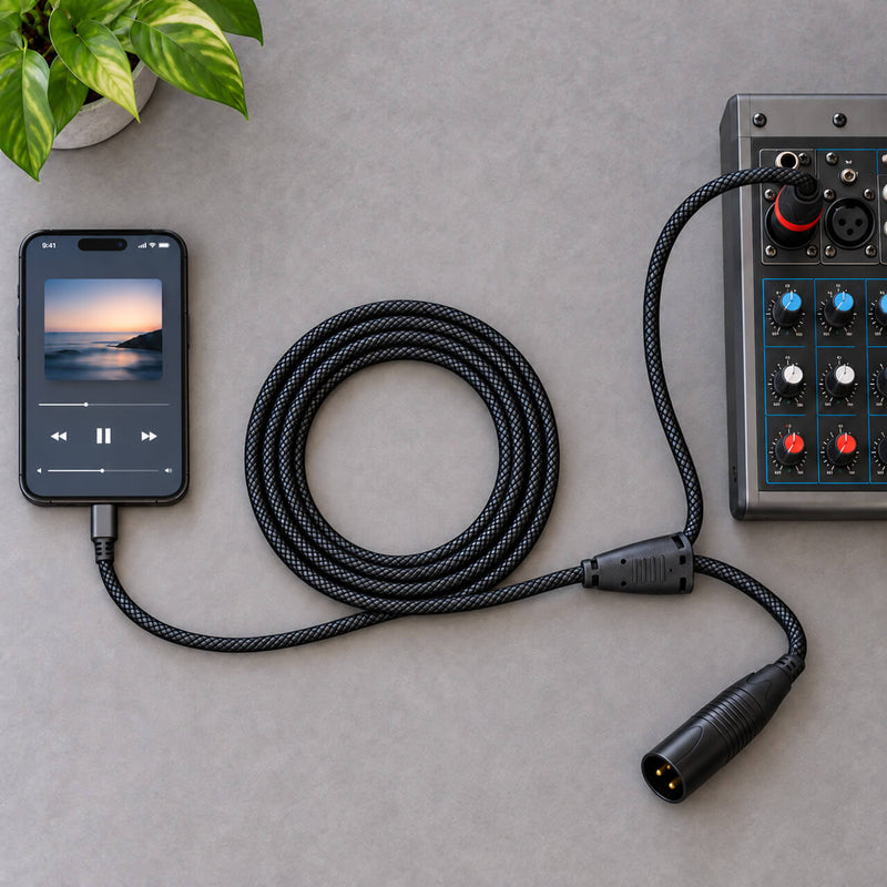 Cabo de Áudio USB-C para 2 XLR Macho L/R com DAC – Celular para Mesa de Som - 2 m