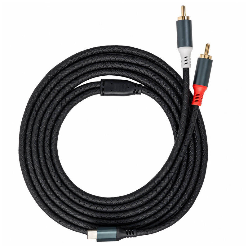 Cabo de Áudio USB-C para 2 RCA Macho L/R com DAC – Celular para Mesa de Som - 2 m