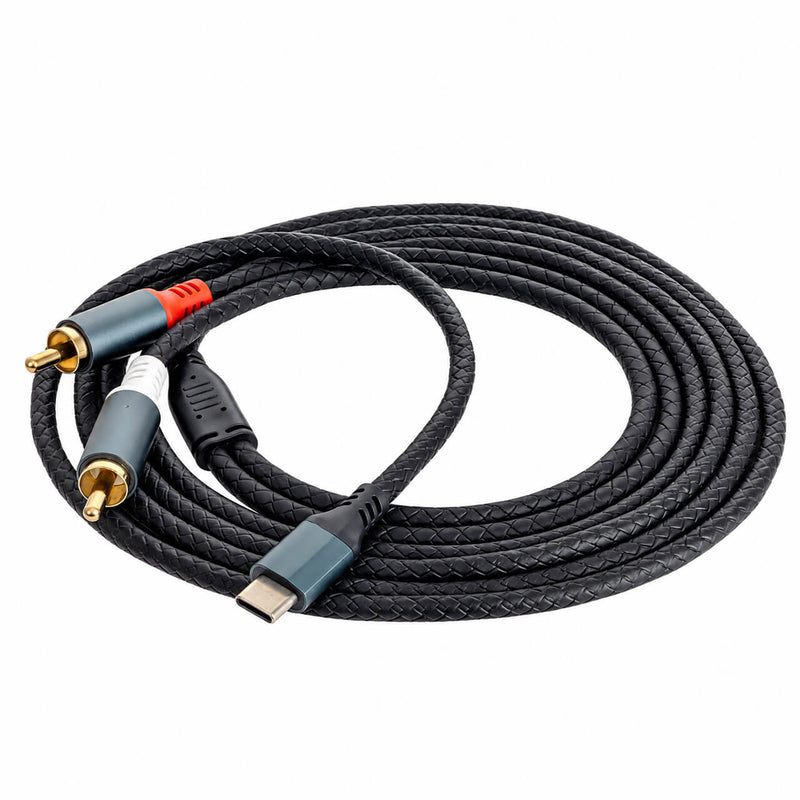 Cabo de Áudio USB-C para 2 RCA Macho L/R com DAC – Celular para Mesa de Som - 2 m