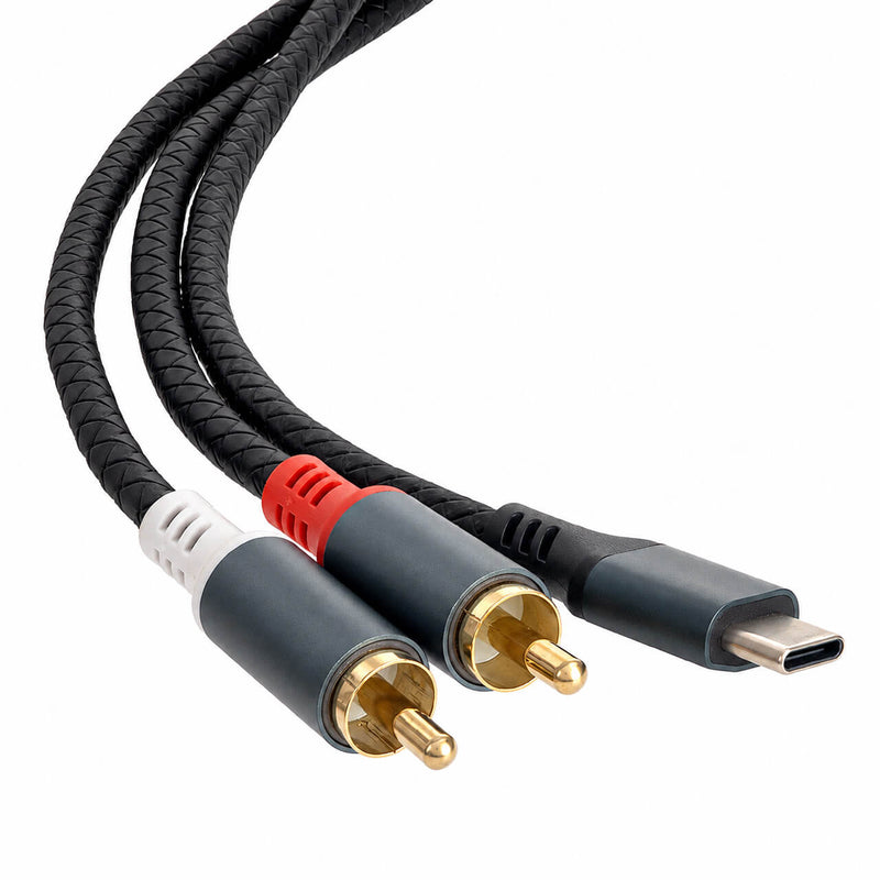 Cabo de Áudio USB-C para 2 RCA Macho L/R com DAC – Celular para Mesa de Som - 2 m