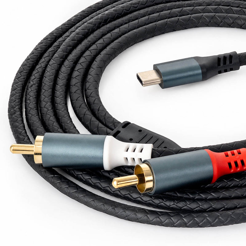 Cabo de Áudio USB-C para 2 RCA Macho L/R com DAC – Celular para Mesa de Som - 2 m